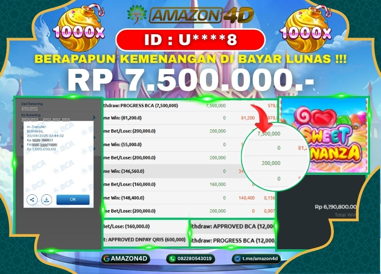 BUKTI KEMENANGAN JACKPOT WD 7.5 JUTA